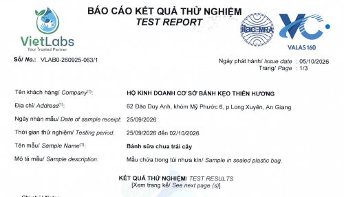 HFOOD – Kết quả kiểm nghiệm chất lượng bánh sữa chua trái cây